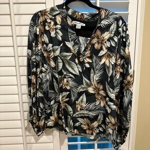 Tommy Bahama Black and Tan Relaxed Buttoned Blouse